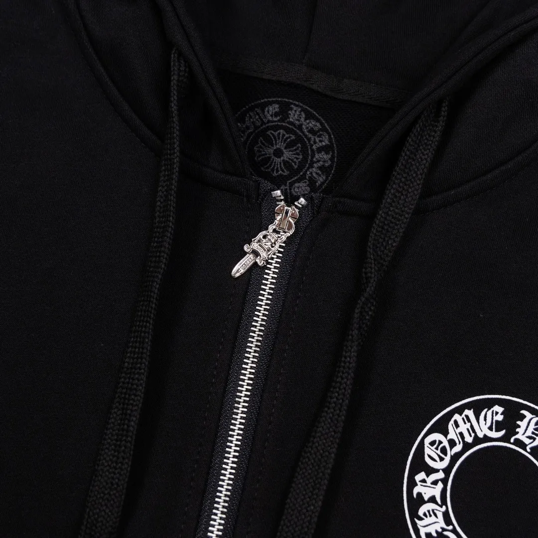 P270 Chrome Hearts/Chrome Hearts 25 Horseshoe Scroll Printed Cross Flower Arm Zipper Hooded Sweatshirt Cardigan Jacket Made of 440g high weight pure cotton terry fabric Correct hardware Uniform couple style for men and women Color: Black Size: S-XL (Picture 9)